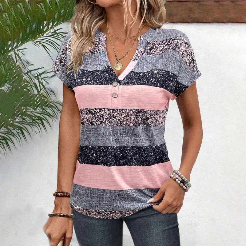

Women's Clothing Casual Striped Short-Sleeved Shirt