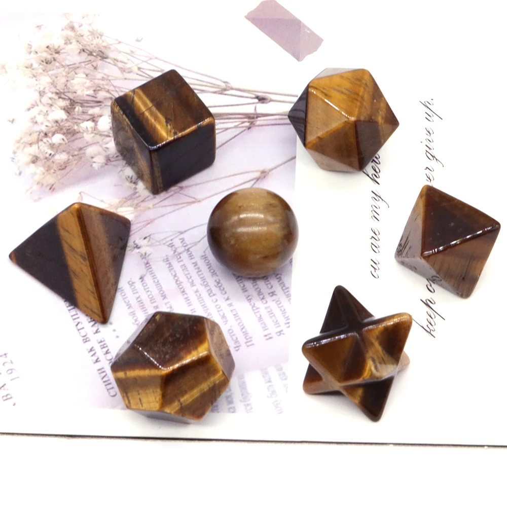 Natural Carved Stone 7 Chakra Healing Crystal Sacred Geometric Platonic Solids Merkaba Star Set for Meditation Jewelry Bead