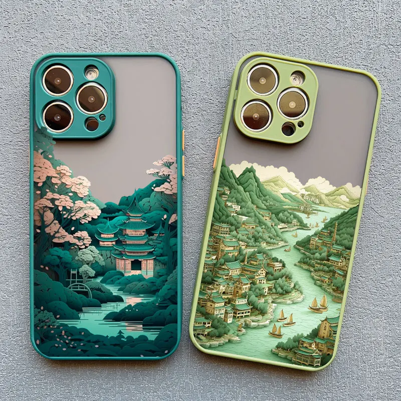 Phone Case For iPhone 15 11 16 Pro Max 13 12 Pro Max 14 7 8 Plus X XR XS Fashion Magnificent Mountains And Rivers Scenery Cover