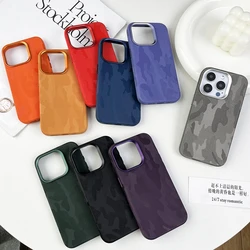 Camouflage Multiple Colors Leather Fabric Magnetic Wireless Charging Cover Case for iPhone 15 14 13 12 Pro Max Phone Case
