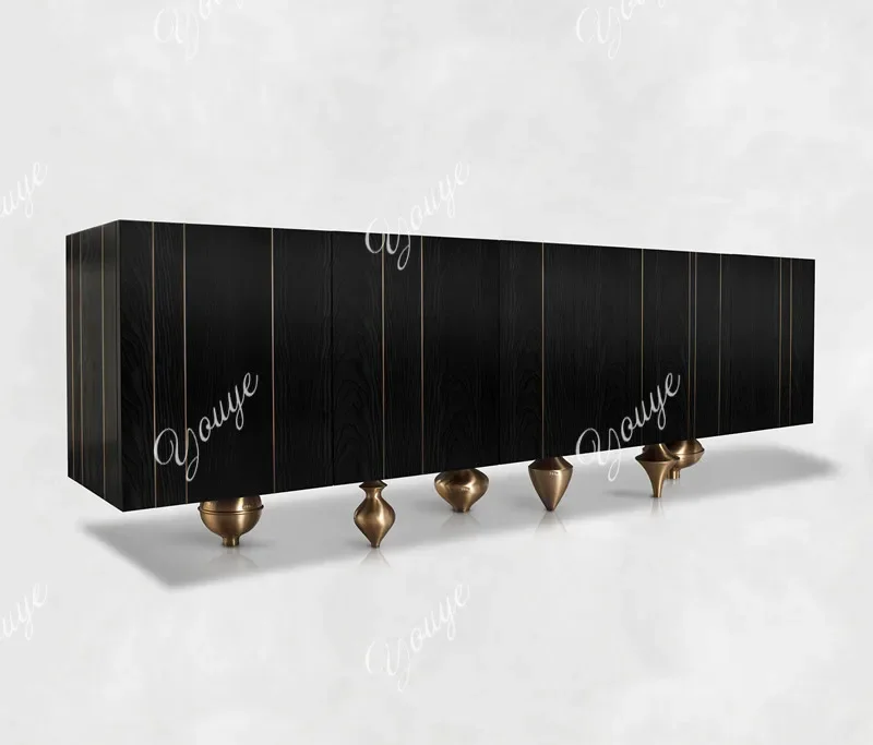 A Italian light luxury solid wood TV creative audio-visual cabinet modern stainless steel floor cabinet high decorative cabinet