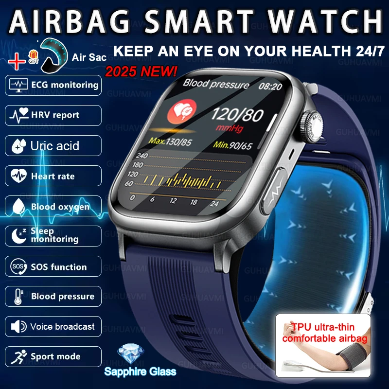 

Air Pump Airbag Precise Blood Pressure smart watches For Man ECG Monitoring Uric acid Health Sports Tracker NFC smart watch 2025