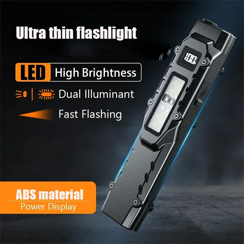 

Ультратонкий светодиодный фонарик высокой яркости, портативный ручной светильник типа C, дисплей мощности, двойной переключатель, аварийный выключатель на открытом воздухе