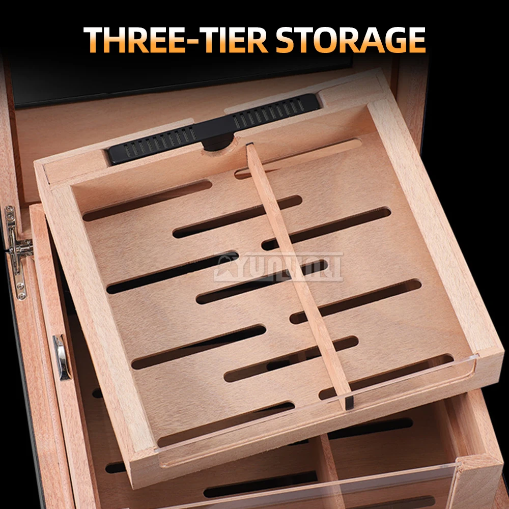 三層シガーケース 大容量 高級木製ヒュミドール 収納シガーボックス
