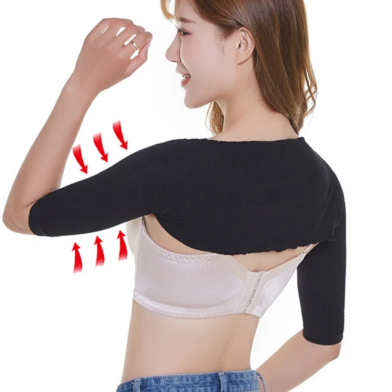 High Elastic Nylon Upper Arm Shaper Post Surgical Slimmer Compression Half Sleeves Posture Corrector Tops Shapewear for Women