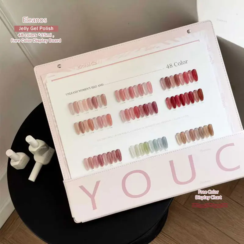 

Eleanos TPO Free 48pcs Jelly Nude Gel Nail Polish Semi Transparent Nail Art Nail Supplies Soak off UV LED Nails Gel Varnishes