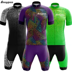 New Bouygues Men Triathlon Short Sleeve Cycling Jersey Set Maillot Ropa Ciclismo Outdoor sports Bicycle Clothing Bike Shirts