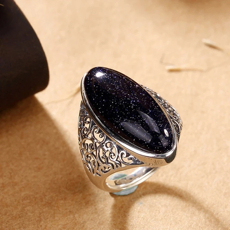 Women's Vintage Style Silver Plated Aventurine Ring