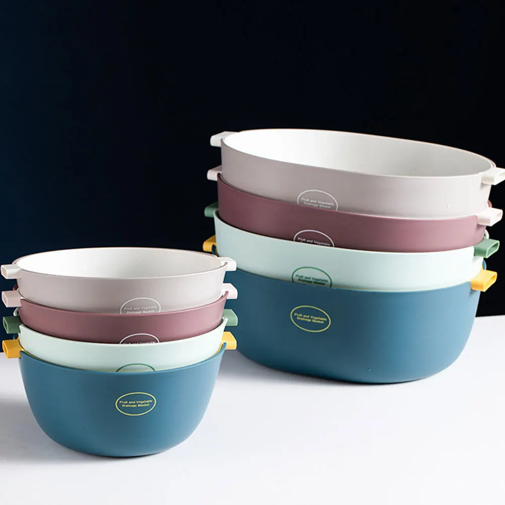 

1pc Fruit Vegetable Drainage Basket Double Layer Kitchen Strainer Set Detachable Colander Pp Material Light Saving