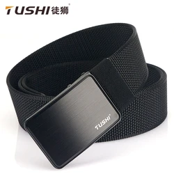 TUSHI Fashion Men's Canvas Belt Trend Casual All-Match Jeans 3.8cm Elastic Alloy Smooth Buckle Tactical Elastic Nylon Waistband