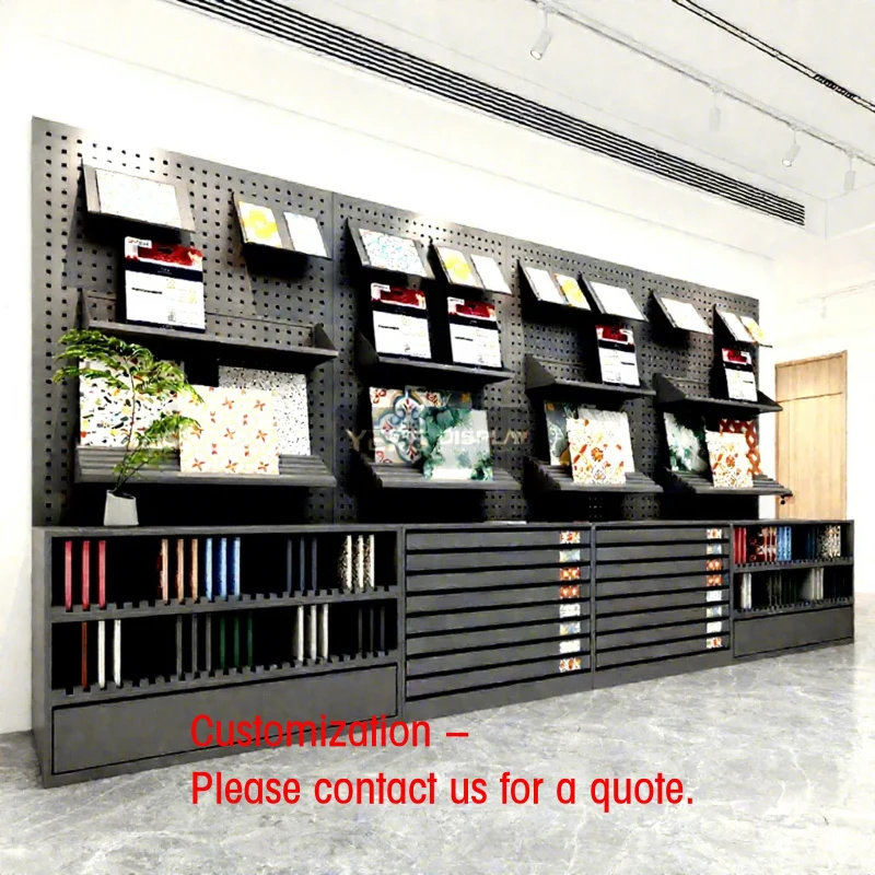 

custom.Customizable Metal Drawer Combo Cabinet Display Rack, Perforated Board Commercial Tile Stand, Showroom Wall Storage Shelf
