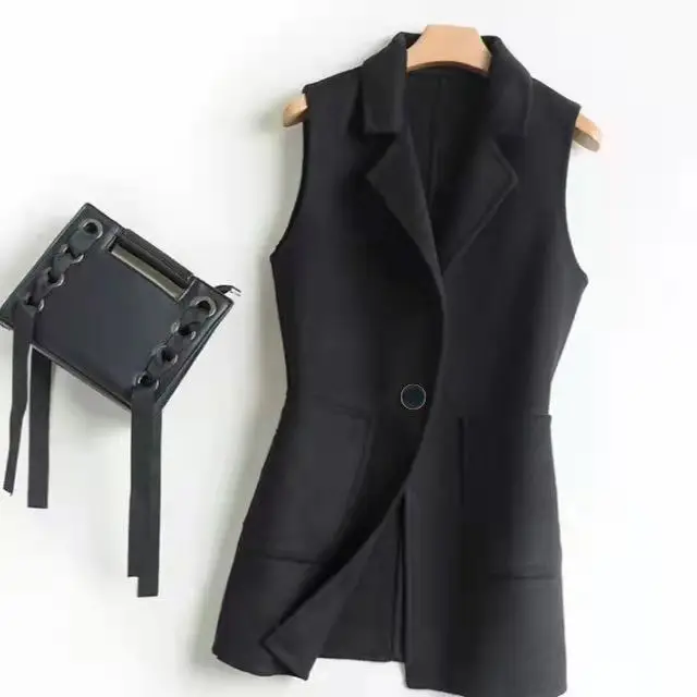 

Woman Classic Long Blazer Vest Female Elegant Office Ladies Coat Waistcoat Casual Suits Sleeveless Jacket 2XL Q194