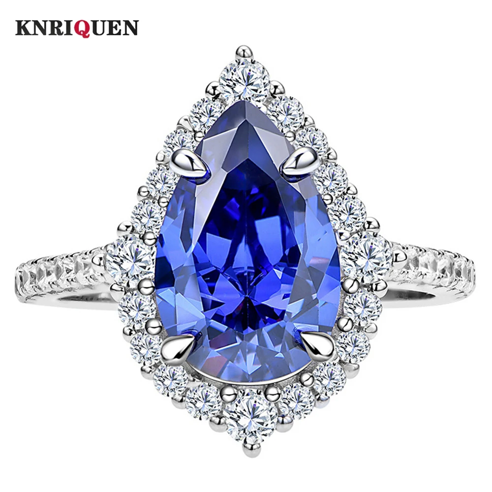 

Retro 100% 925 Solid Silver 8*12mm Water Drop Sapphire Lab Diamond Rings for Women Gemstone Cocktail Party Fine Jewelry Gifts