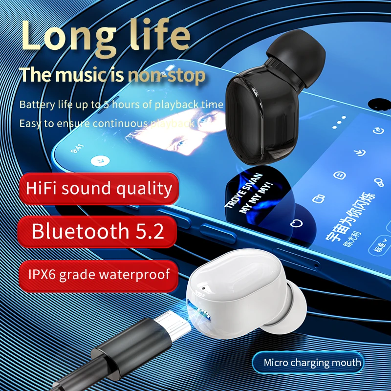 Mini wireless S8 Bluetooth earphones sport in ear V5.2 single ear stereo touch music heasphones sport noise cancelling headset