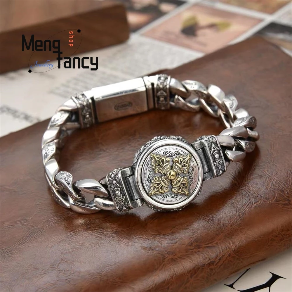 

Silver Vajra Bracelet With Ethnic Style, Retro And Rotatable, Has A Grand Texture And Is A Trendy And Individualistic Man Luxury