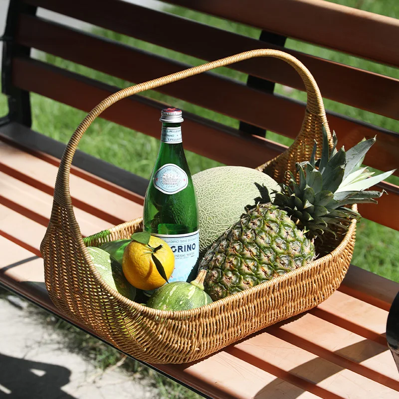 Cestino di fiori in Rattan cestino di vimini fatto a mano con manico cestino portaoggetti intrecciato per la decorazione del giardino di Picnic di