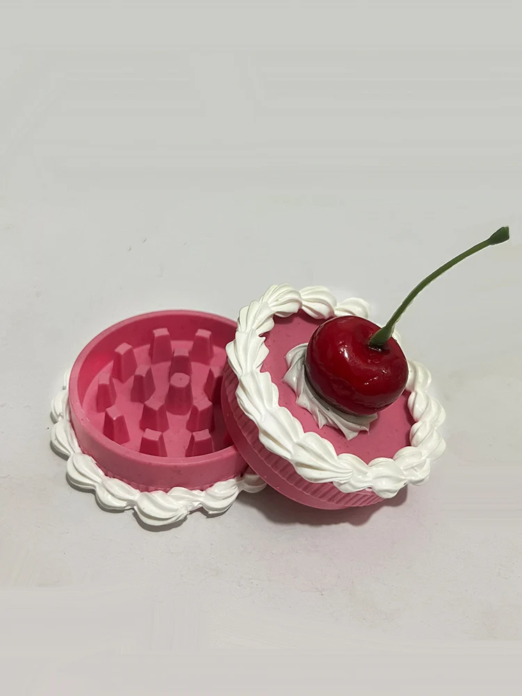 Pink Cherry Cake Grinder (2 layer) | Fake Cakery 55MM Degradable Plastic Spice Crusher Grinders