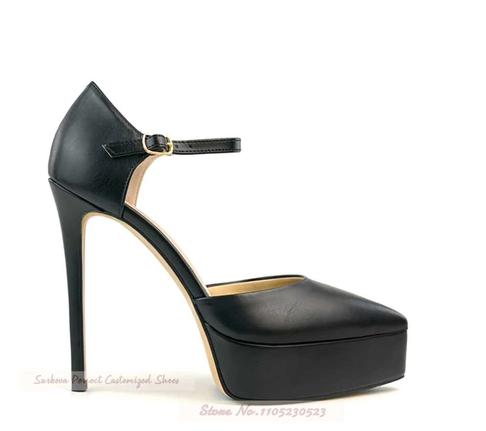 Lilac Purple Platform Pointed Toe High Heel Shoes Women Stiletto Heels Ankle Buckle Strap Banquet Pumps Shallow Footwear