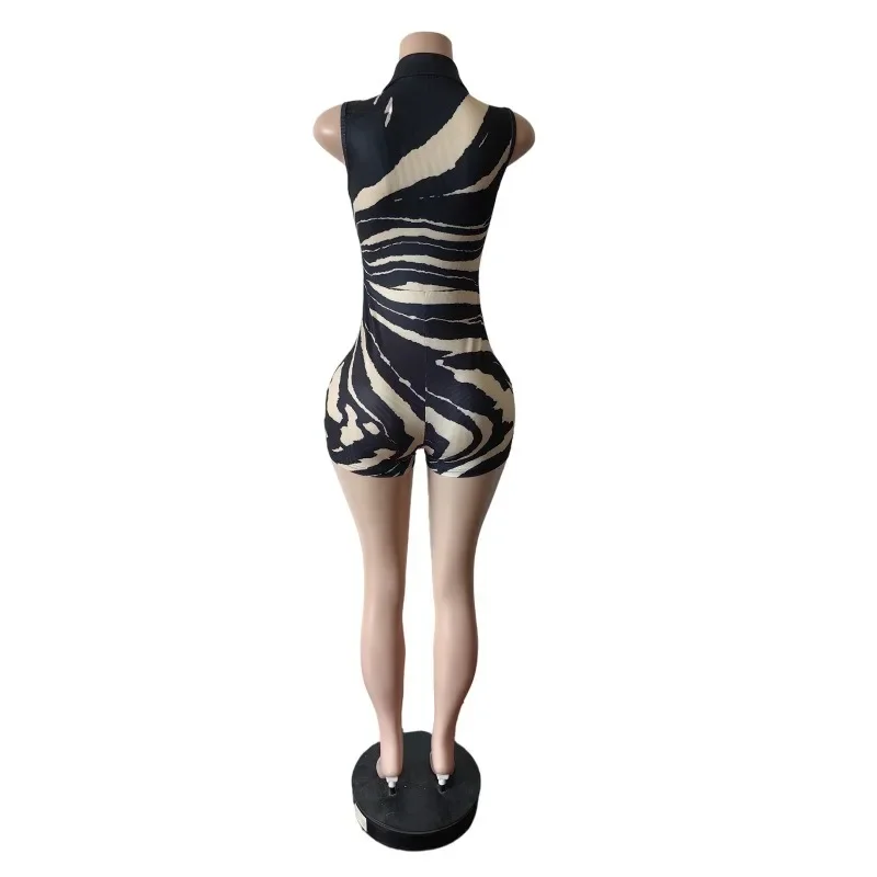 GUWU Moda donna Zebra Stampa a righe senza maniche Pagliaccetto Tutina 2025 Estate Zipper Fly Abiti generali Tute intere
