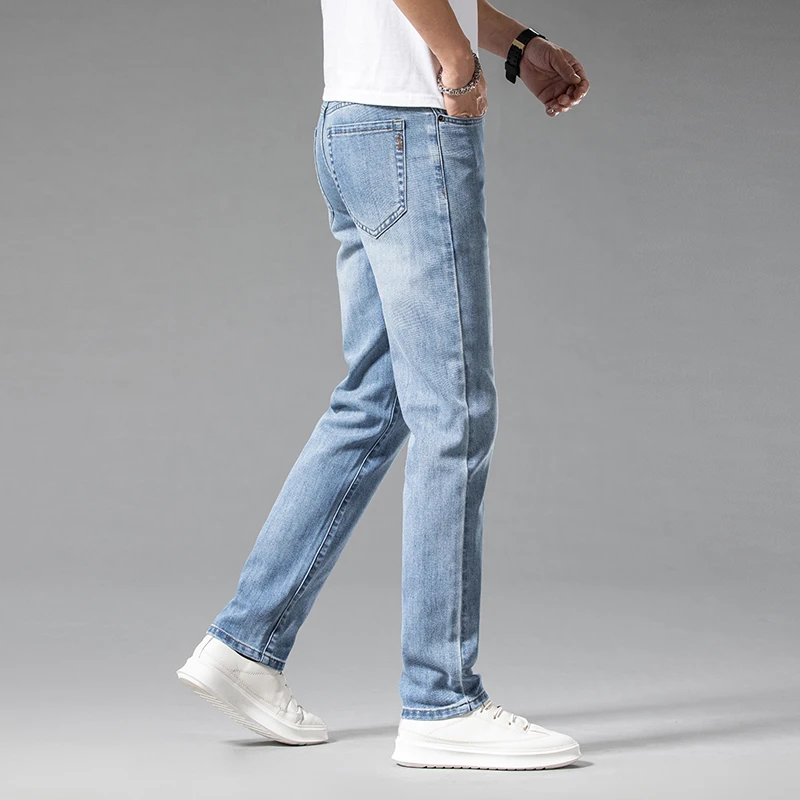 جديد الصيف رجال الأعمال عادية مستقيم الجينز 98% القطن لينة سترتش فضفاض الدنيم السراويل الذكور العلامة التجارية بنطلون