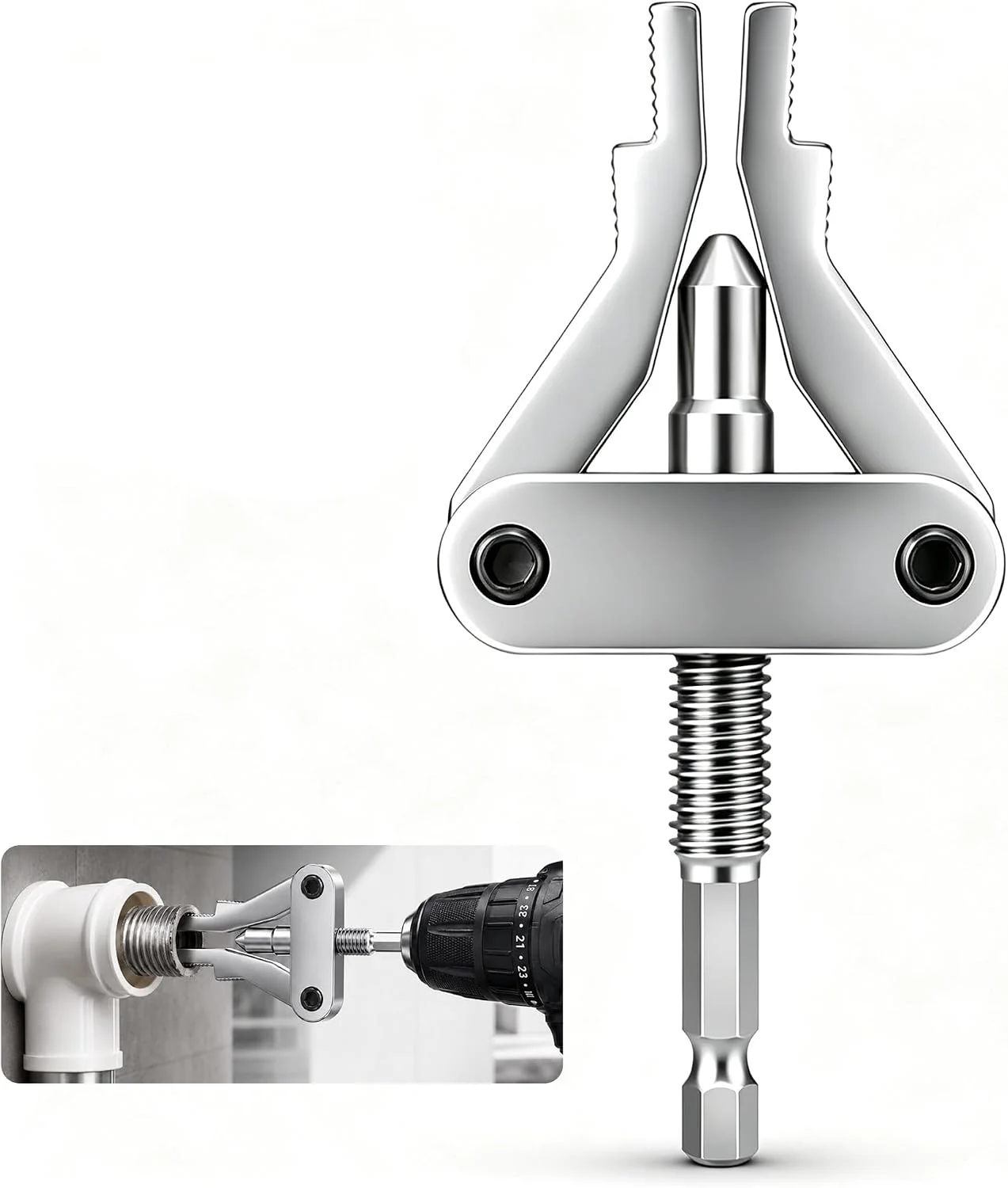 Silver Pipe Extractor Tool Broken Thread Puller Hex Shank Power Drill for PPR PVC Plastic MPP Pipes DN20/25/32 1/2″ 3/4″ 1″ Inch