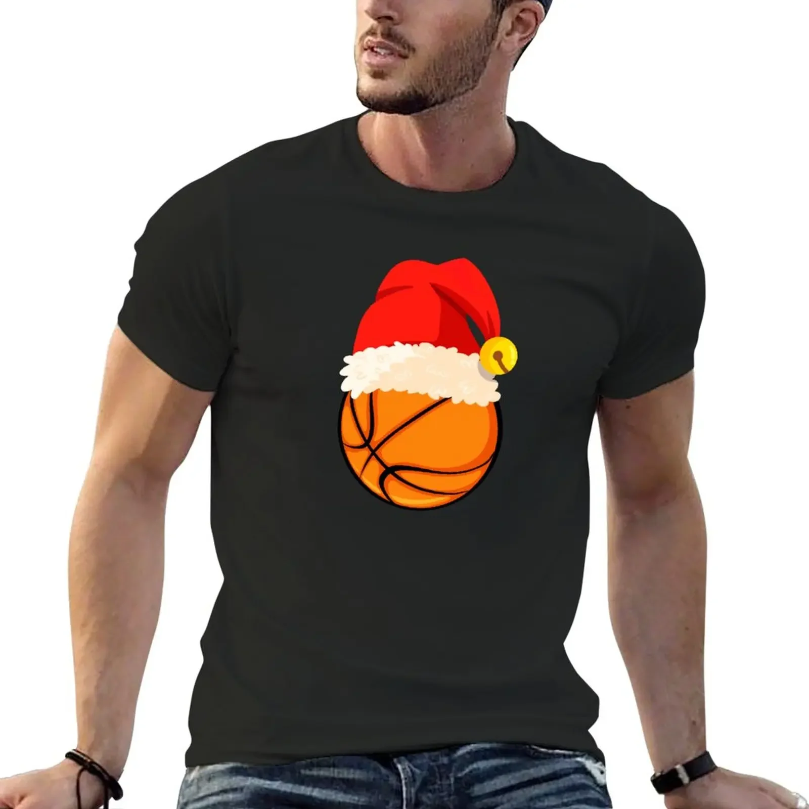 Basketball Santa Hat Funny Sport Xmas T-Shirt boys animal print hippie clothes fruit of the loom mens t shirts