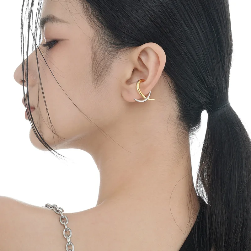 F.I.N.S 1PC Minimalist S925 Sterling Silver Geometric Ear Clip Without Piercing Q-Shape Ear Bone Buckle Gold Silver Open Earring