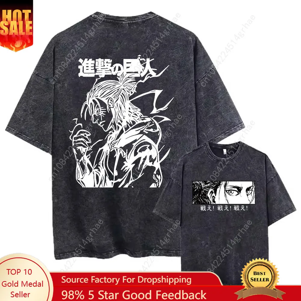 

Anime Attack on Titan Logo Y2k 100%Cotton Summer Wash Washed Graphic TShirt Men Vintage T-Shirts Casual Cotton Streetwear