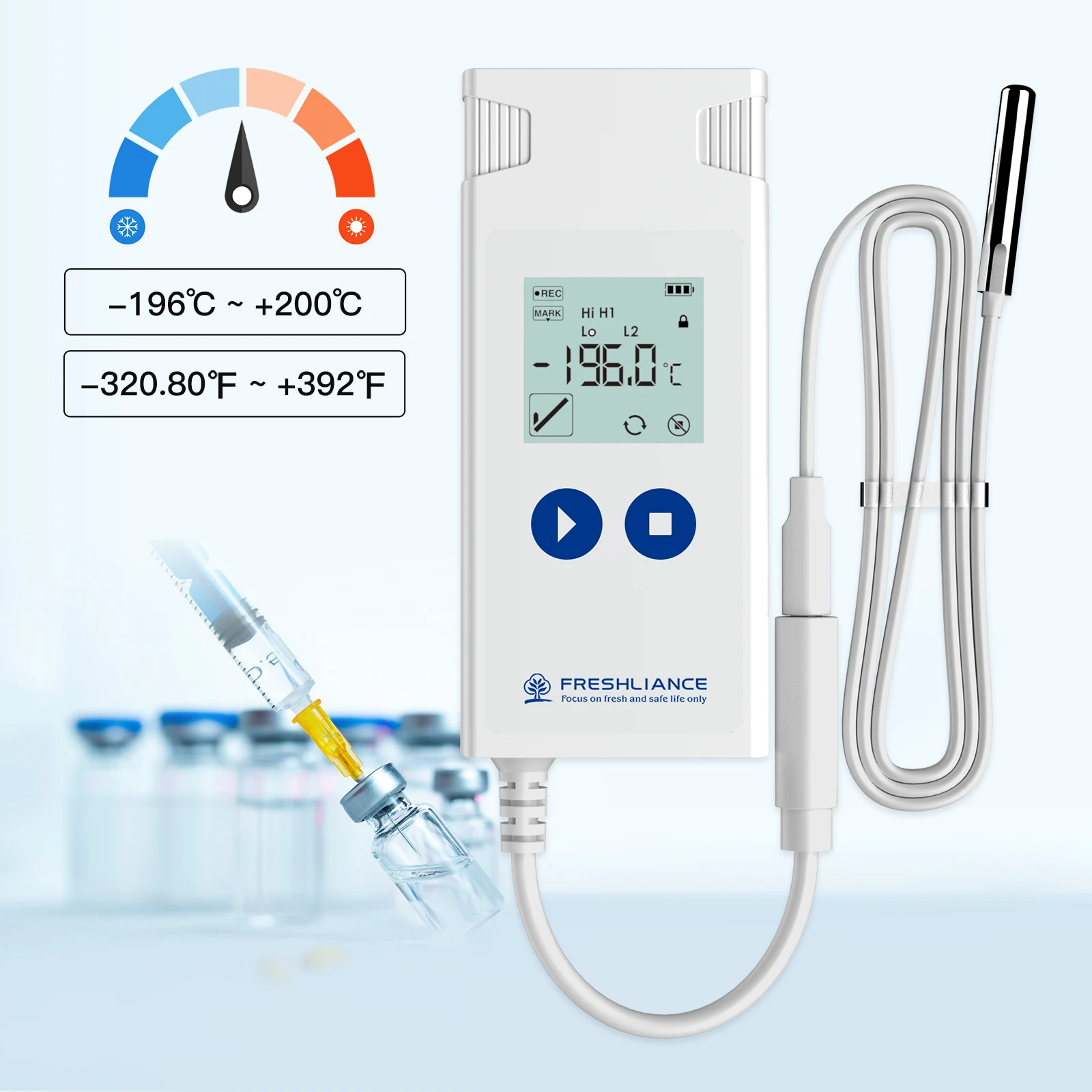 Atlas Log-200 Sensor de temperatura externa de alta precisão USB Registrador de dados de temperatura ultra baixa