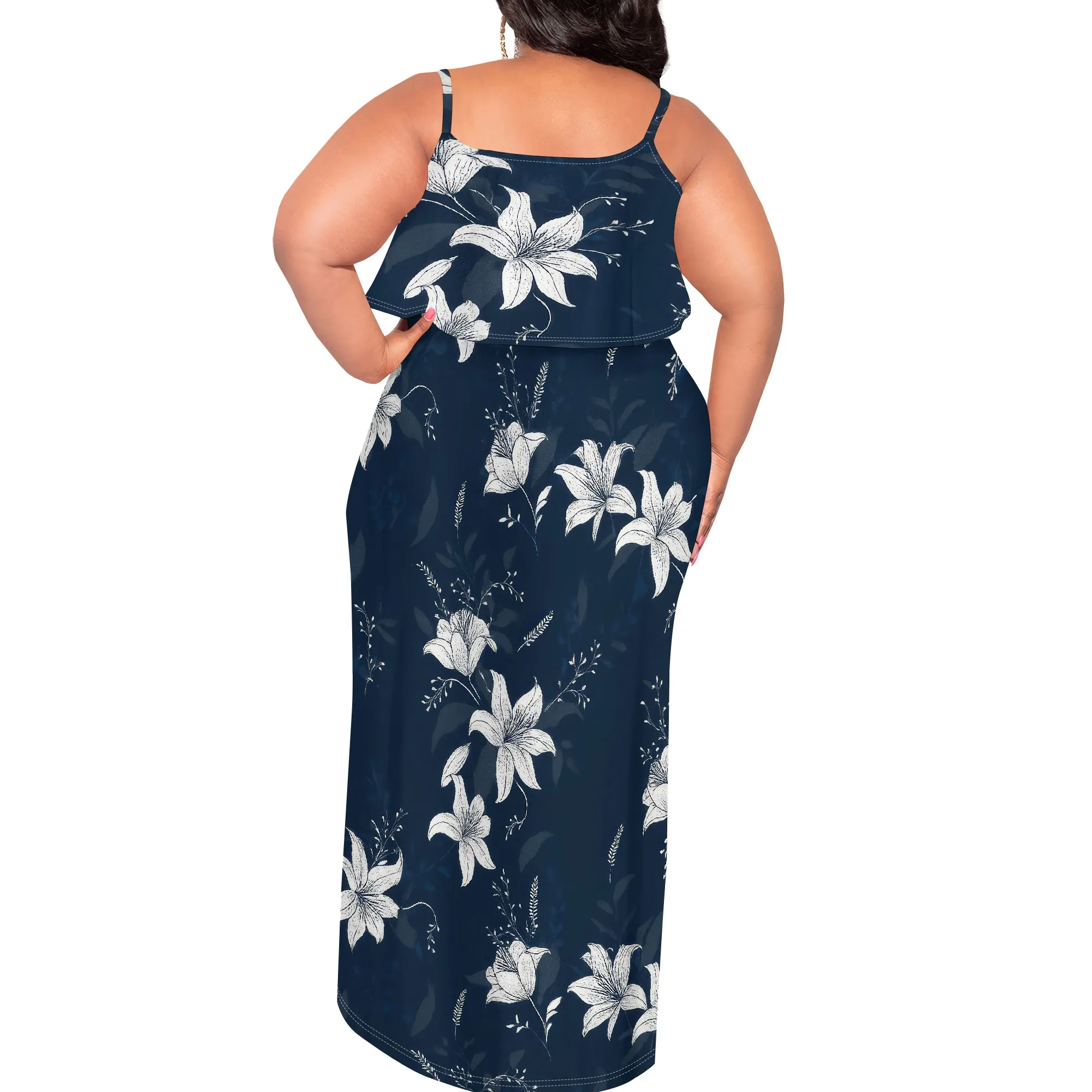 ชุดเดรสฤดูร้อนแขนกุดแฟชั่นพลัสขนาดสายสปาเก็ตตี้ Sundress พร้อมกระเป๋าชุดแม็กซี่ขนาดบวก