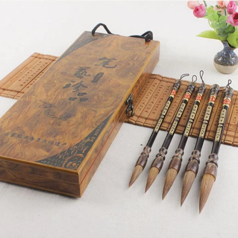 Calligraphy Brush Pen with Gift Box Traditional Chinese Painting Calligraphy Brushes Set Weasel Hair Regular Script Brush Pen