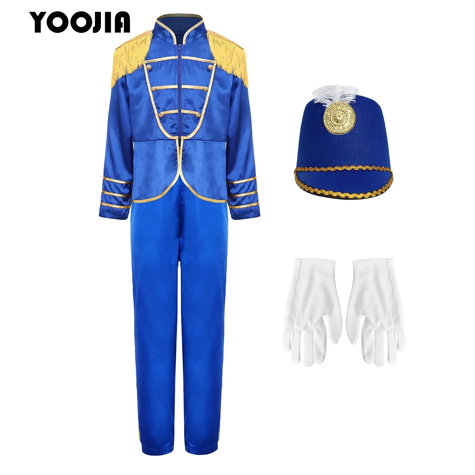

Boys Girls Drum Major Majorette Costume Marching Band Uniform Nutcrackers Outfit Long Sleeve Tassel Epaulets Zipper Jacket Pants