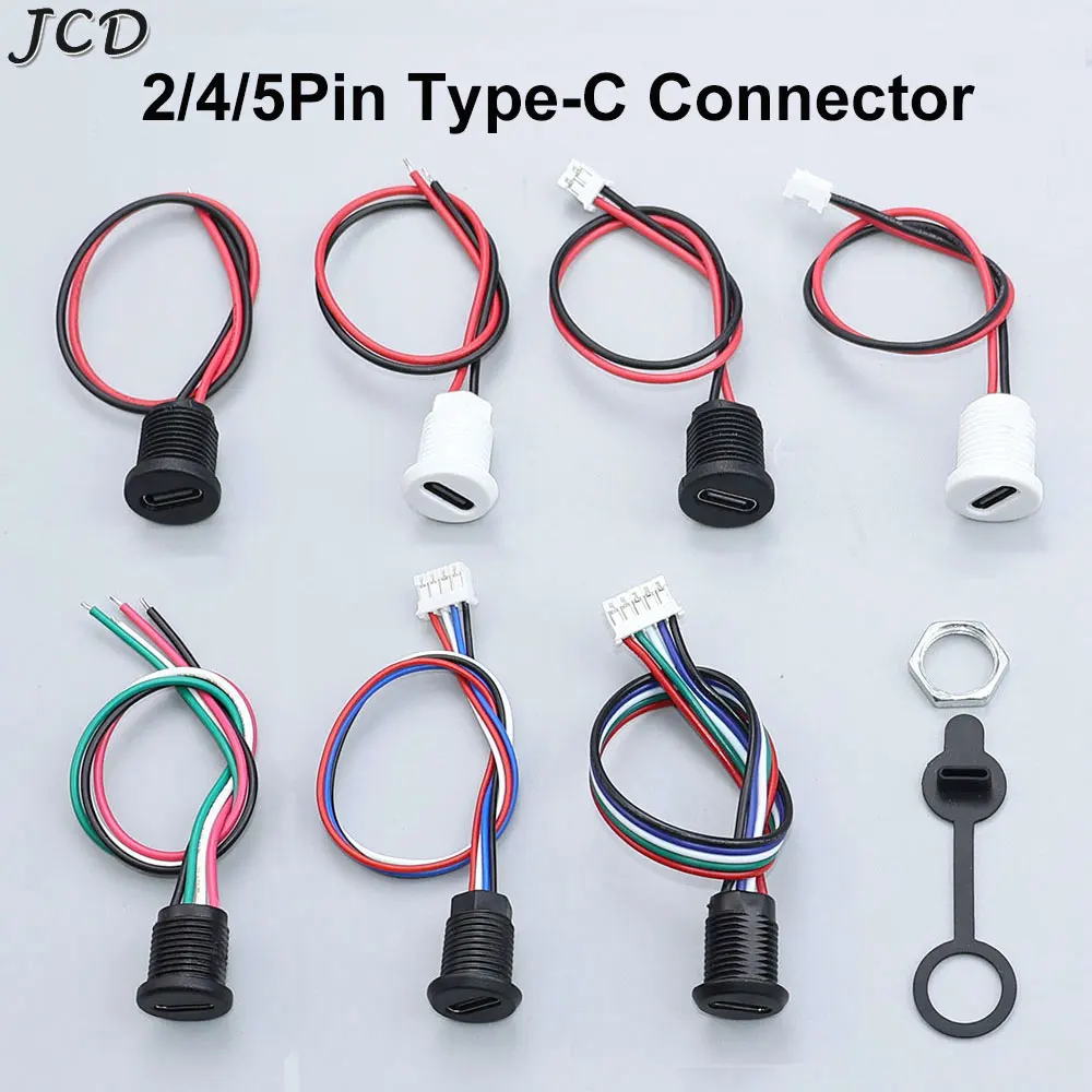 JCD 2/4/5Pin Type C Connector With Line Nut Locking Plate PH 2.0 Waterproof Cap High Current Fast Charging Jack USB C Port