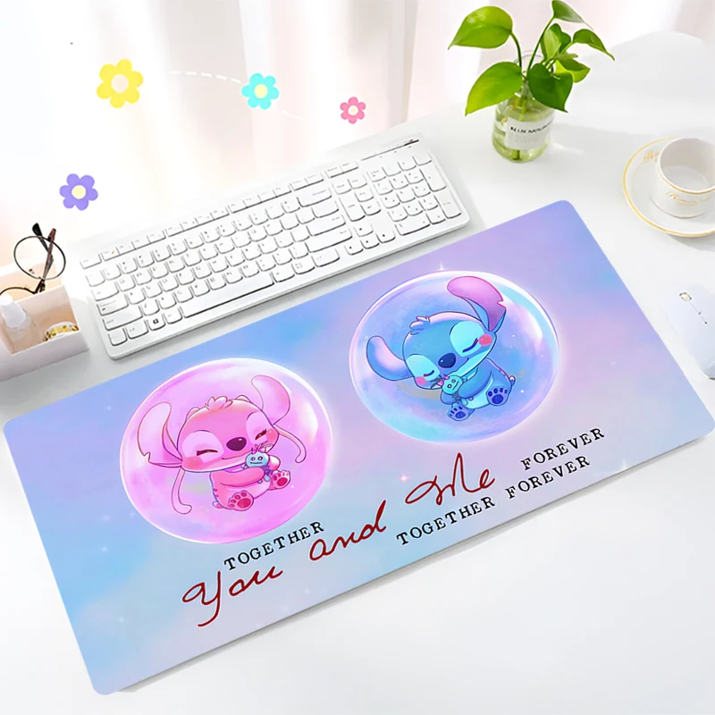 Cartoon Stitch Pink Mouse Pad Laptop Kawaii Flower Gaming Keyboard Rug PC Cute Anime Gamer Cabinet Mousepad XL Non Slip Desk Mat