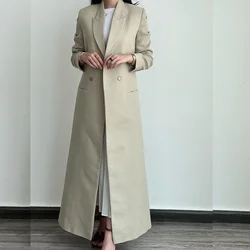 Beige Women's Clothing Elegant Blazer Suits Peak Lapel Double Breasted Long Jacket for Muslim Female Luxury Abayas