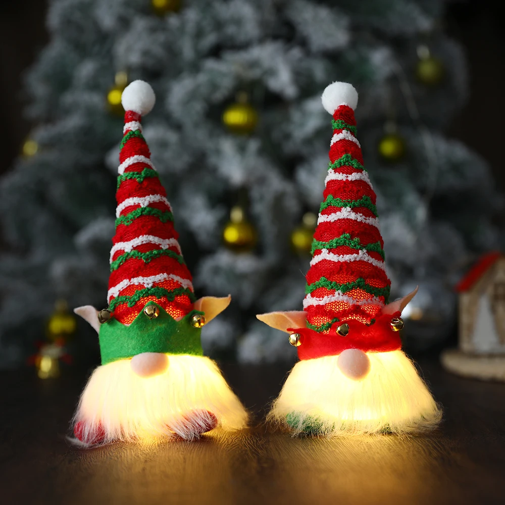 Cute Plush LED Luminous Gnome Elf Dolls With Elf Ears Christmas Decoration Noel Home Xmas Tree Ornaments Navidad Natale Kids Toy