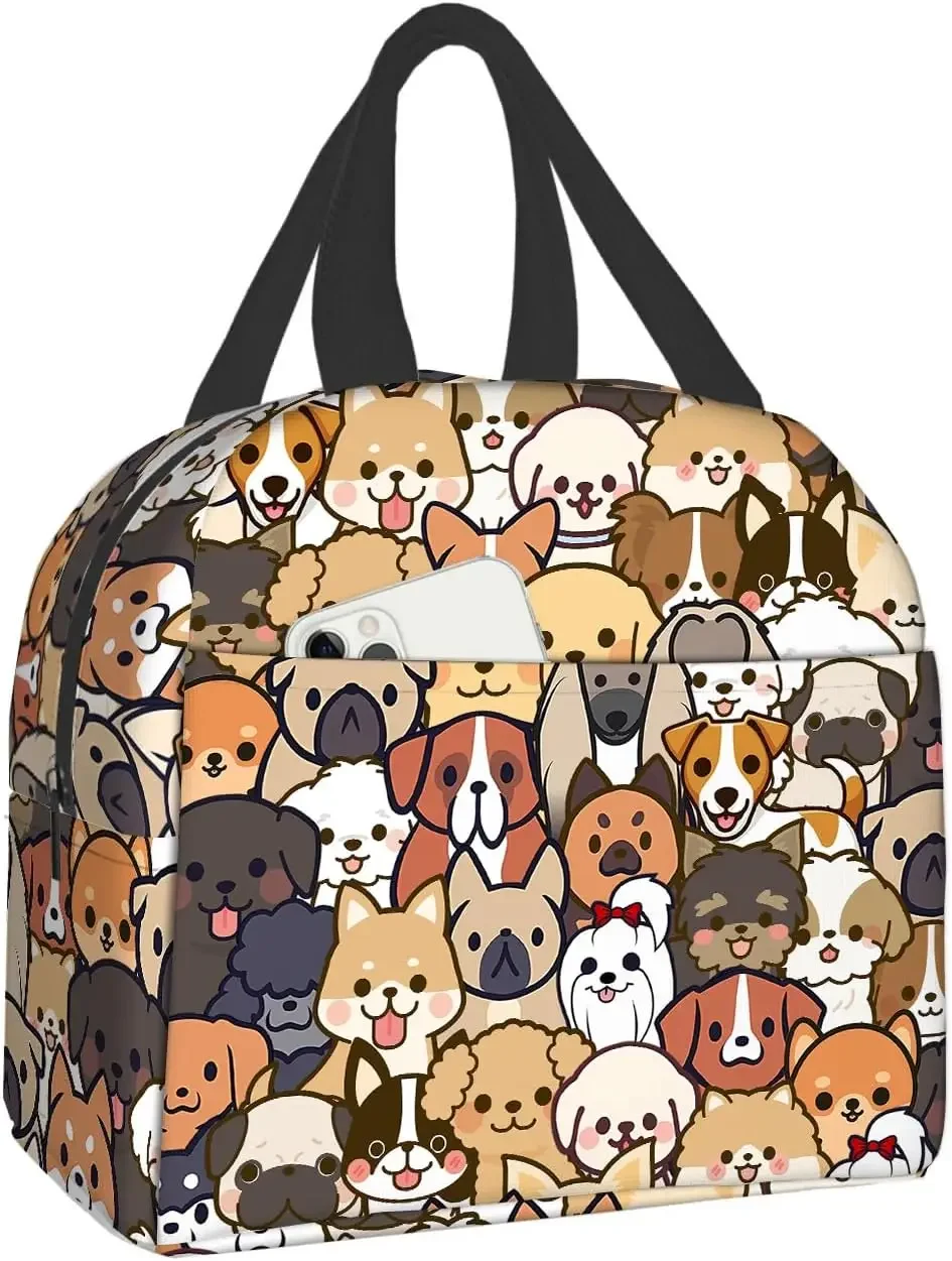 

Милая сумка для обеда с собакой Kawaii Puppy Lunch Box с животным принтом Компактная сумка-тоут Многоразовый кошелек для женщин Пикник Пляж Офис Работа