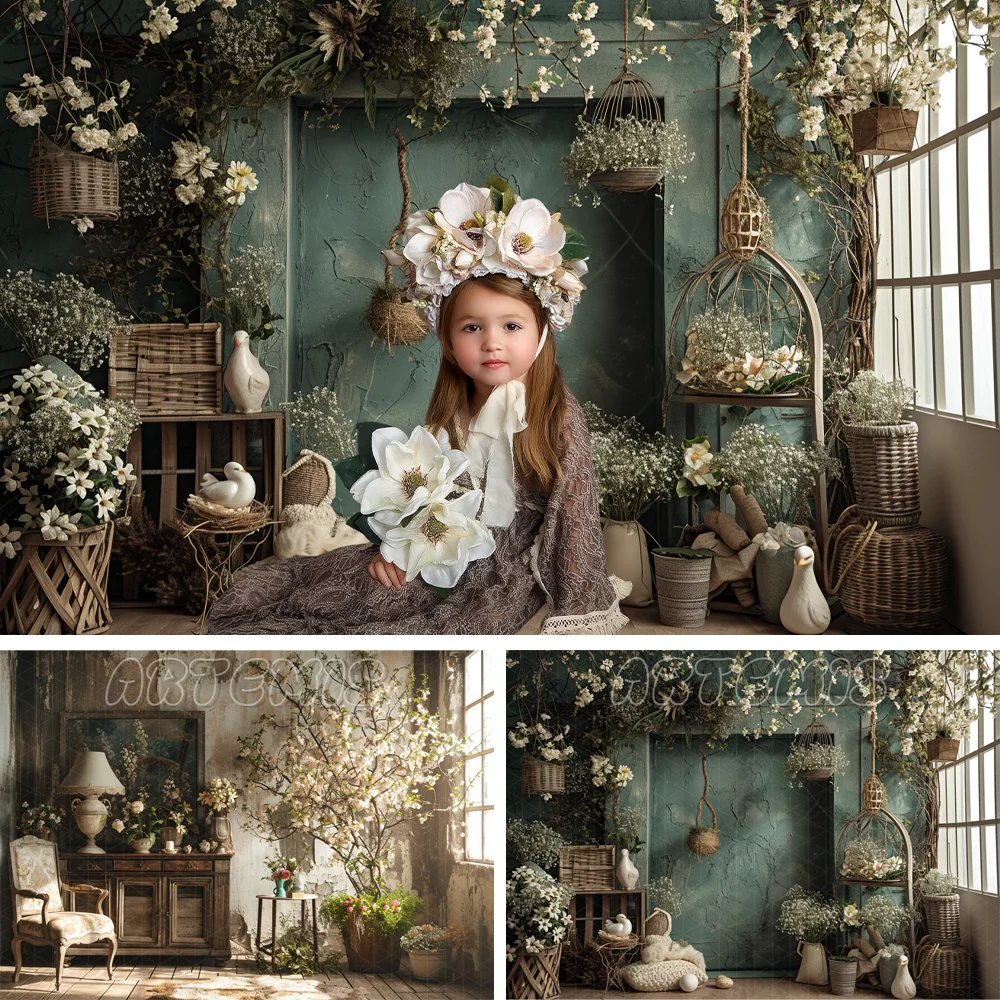 

Spring Photography Valentine's Backdrop Floral Window Vintage Country Greenery Wooden Birthday Background Portrait Photo Studio