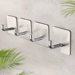 1pc Heavy Duty Adhesive Hooks, Towel Hooks, Stick On Hooks, Wall Hangers, Waterproof Stainless Steel Sticky Hooks For Bathroom