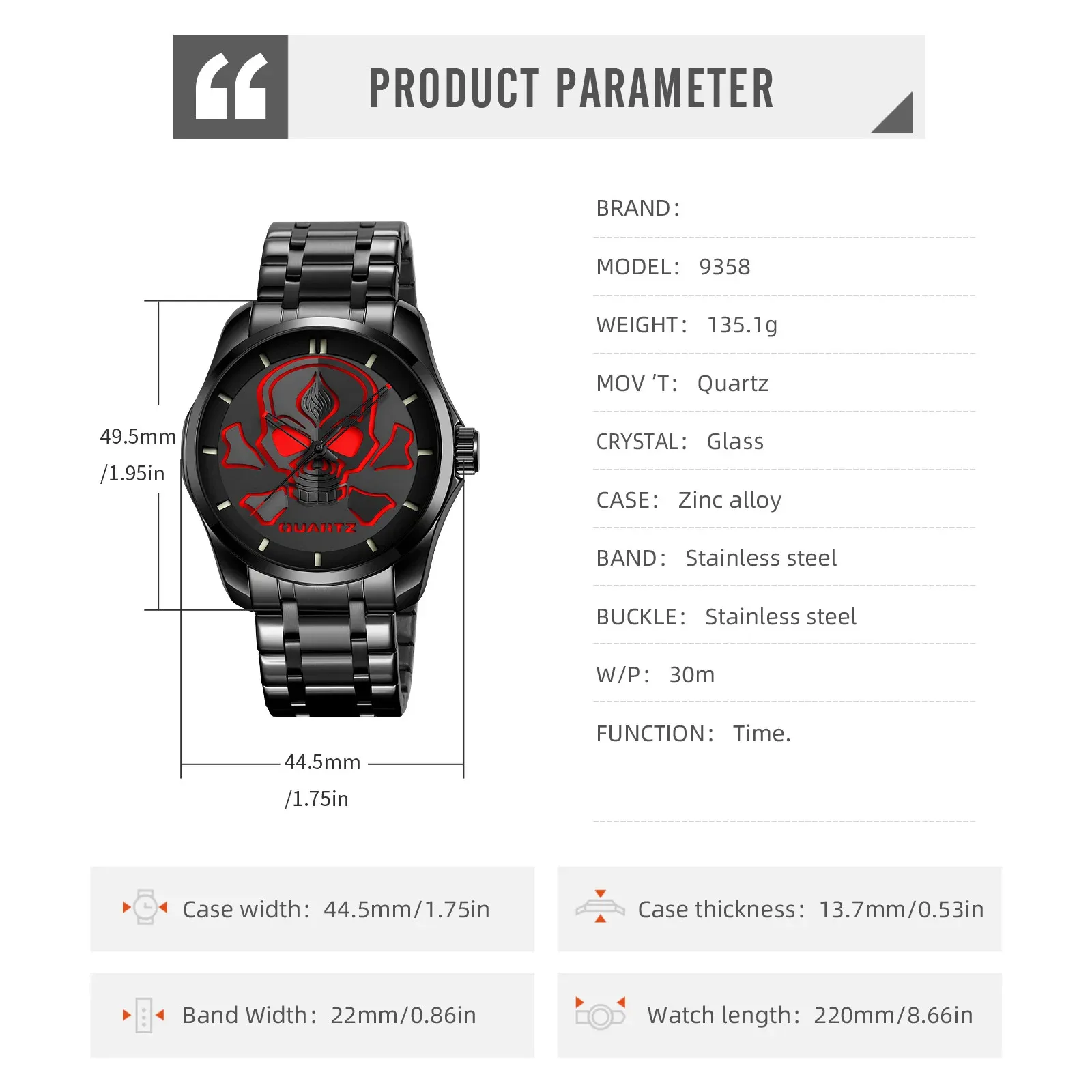 Style Wristwatch Mens Quartz Waterproof Cool Casual SKMEI 9358 Gothic