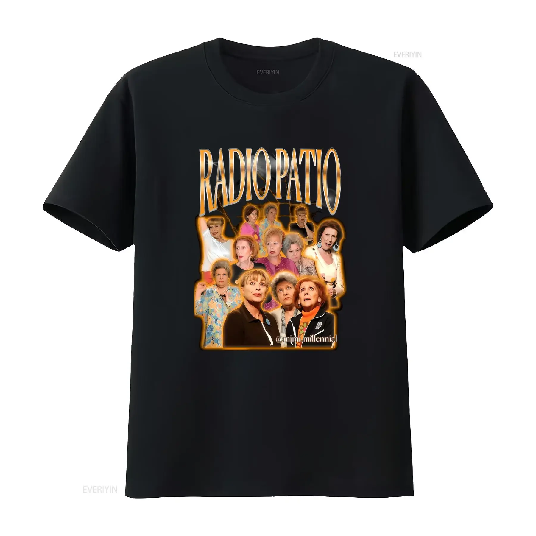 Camiseta Retro Española de Radio Patio las Nenas los Años 90 Cuello Redondo Casual Tejido Ligeramente Elástico Corte vintage