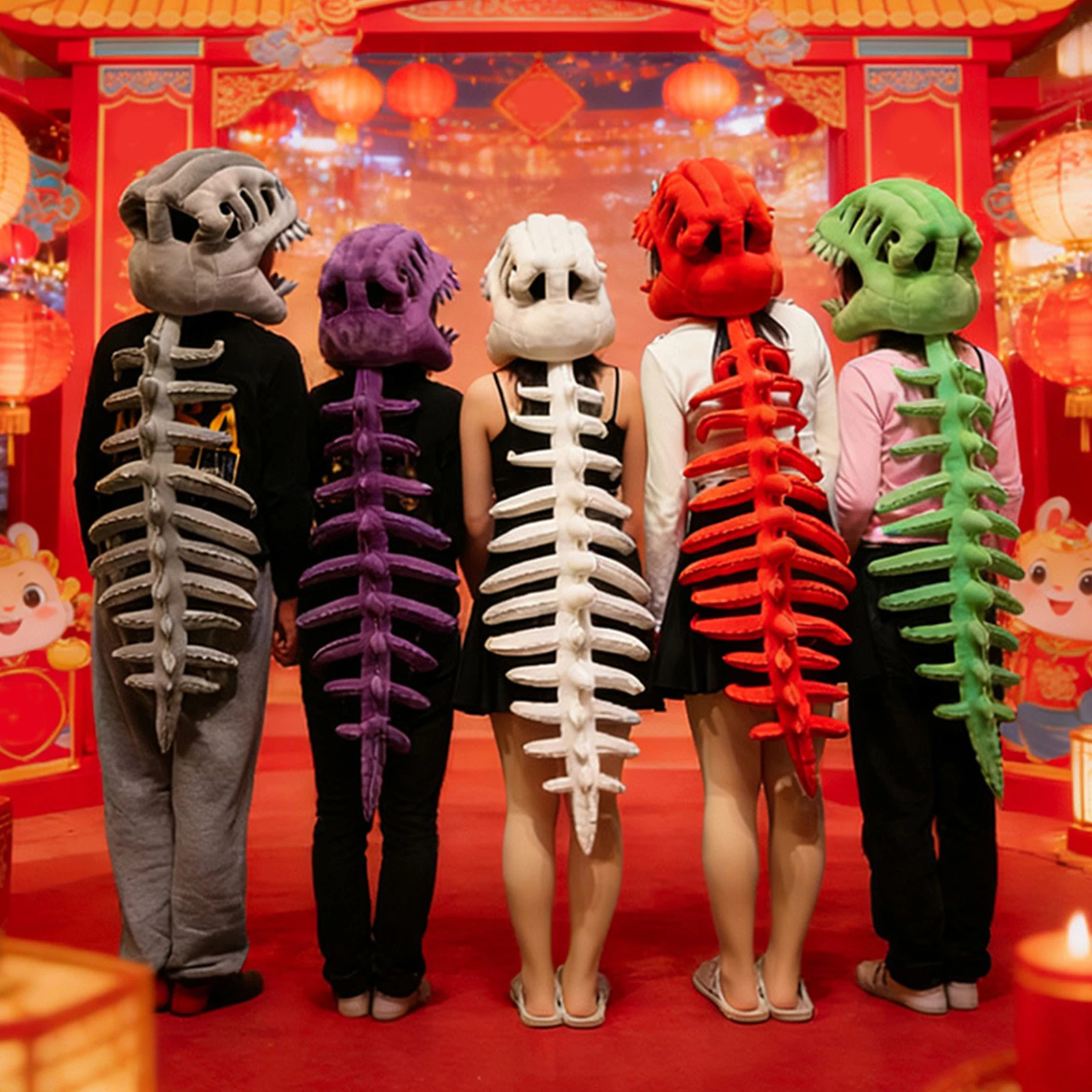 

3D Dino-saur Skeletons Costume Set Cozy Dinosaur Skeleton Costume Realistic with Hood for Man Women Dress-Up Parties and Photos