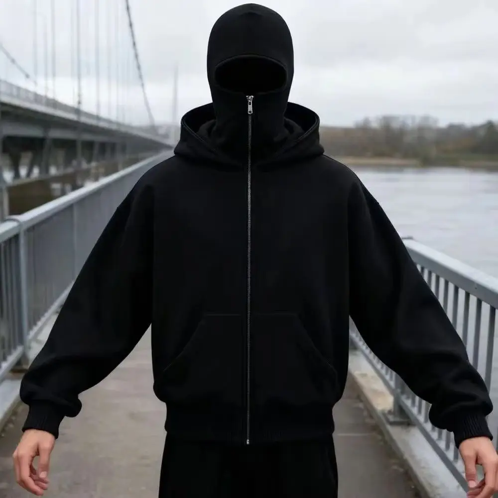 

Ninja mask hooded men's winter windproof and warm double hat design sports jacket outdoor running and cycling jacket Gothic Hara