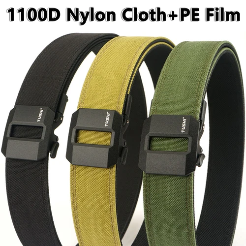 Imagen 2 del producto Cinturón TUSHI, cinturón táctico duro para hombres, hebilla automática de Metal, cinturón de pistola IPSC, cinturón militar de nailon 1100D, faja para deportes al aire libre para hombre