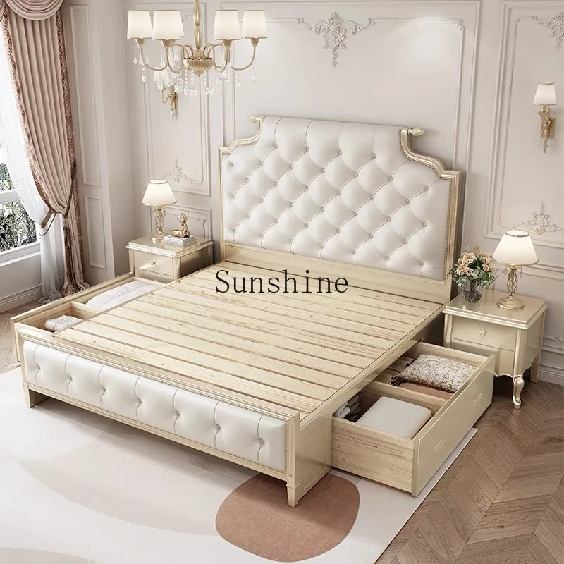 American light luxury solid wood, double, master bedroom, cream wind wedding bed, simple and durable