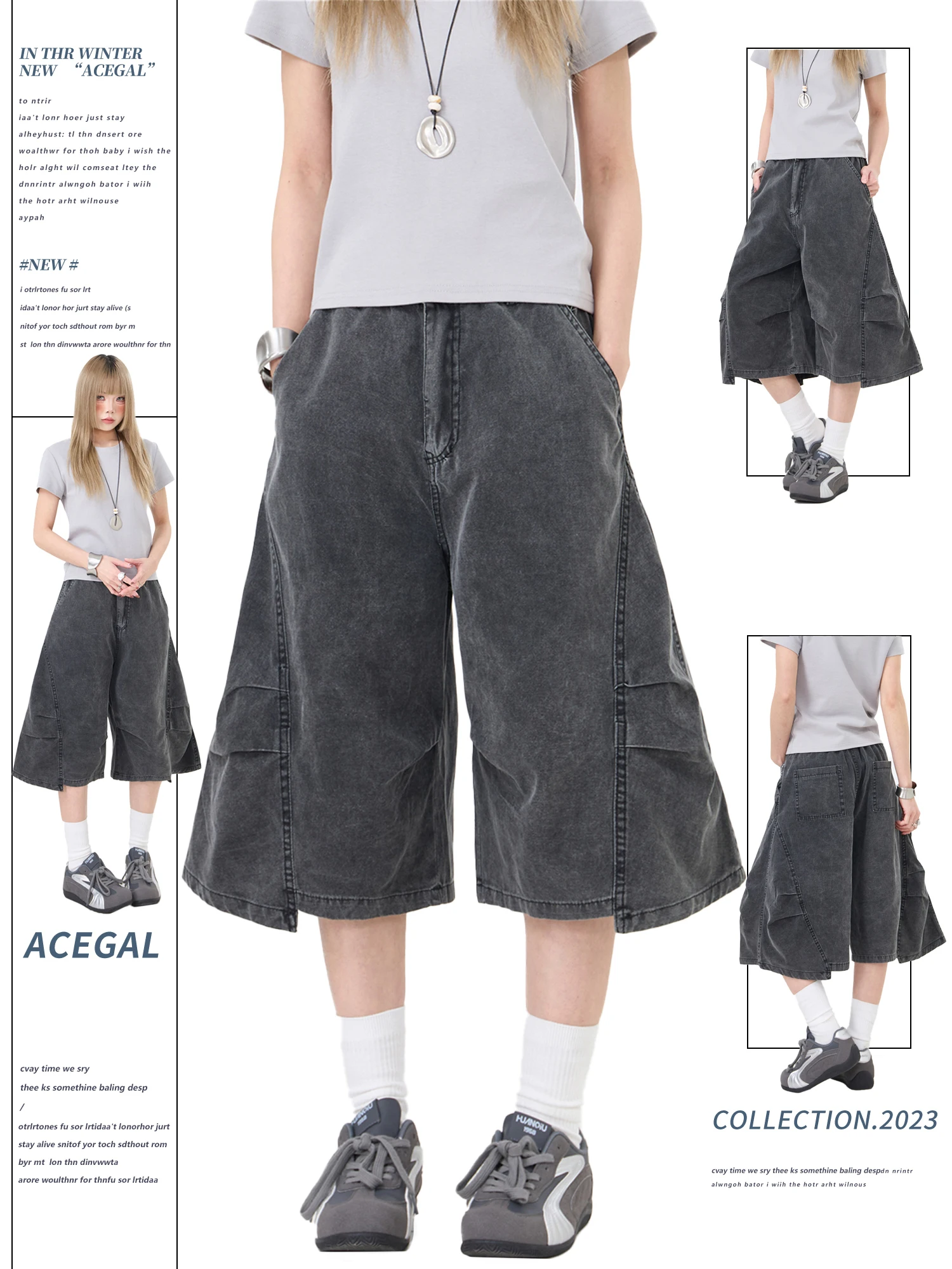 

American Retro Washed Workwear Seven-Foot Pants Loose Asymmetrical Design Casual Shorts Summer Comfortable Cotton Straight Leg