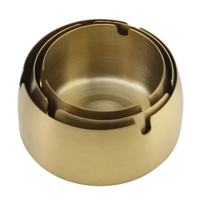 Round Stainless Steel Cigarette Ashtray Portable Tabletop Silver Metal Ash Tray for Smoker