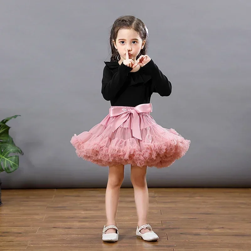 HOT Girls Tutu Skirts Solid Fluffy Tulle Princess Ball Gown Pettiskirt Kids Ballet Party Performance Dress for Children PP001