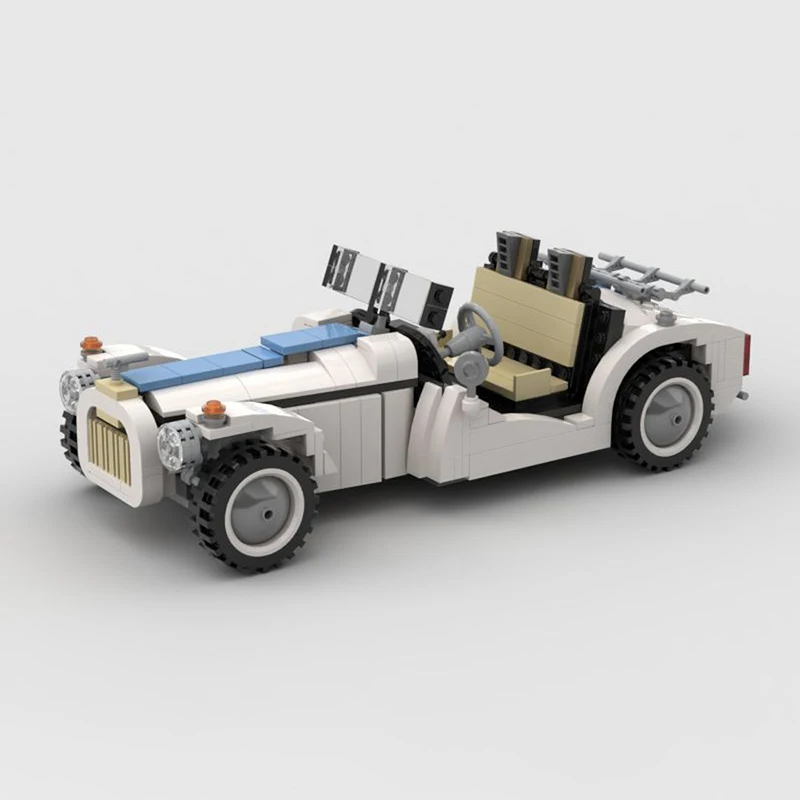 Bricklink-MOC Technical Car Building Blocks para Crianças, Roadster Criativo, Branco e Azul, Conjuntos de Veículos Vintage, Brinquedos Presente de Natal