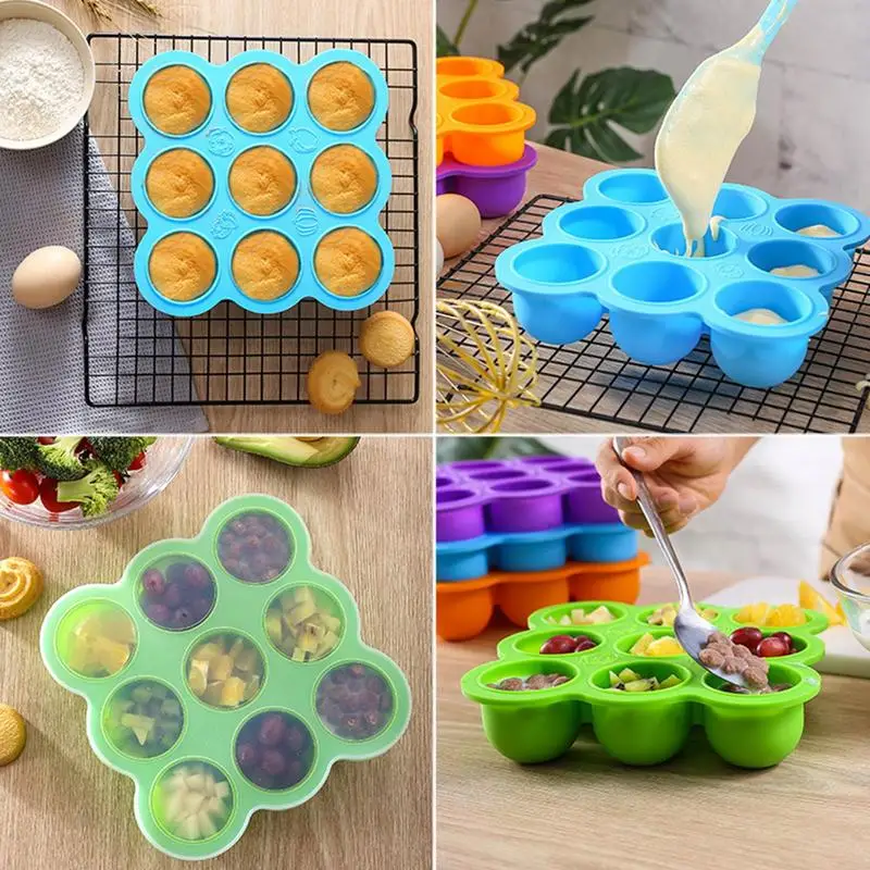 Kid Food Freezer Tray Clip-on Lid Silicone Food Container Multifunctional Ice Cube Trays For Vegetable Fruit Purees Breast Milk